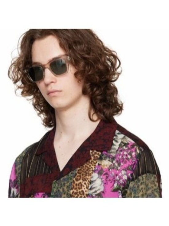 Saint Laurent SL592 005 Sunglasses Transparent Beige Square Frame, Green Lenses main image 9